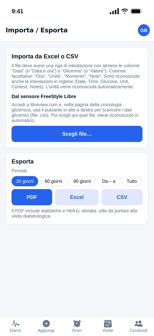 Esportare e portare i dati alla visita